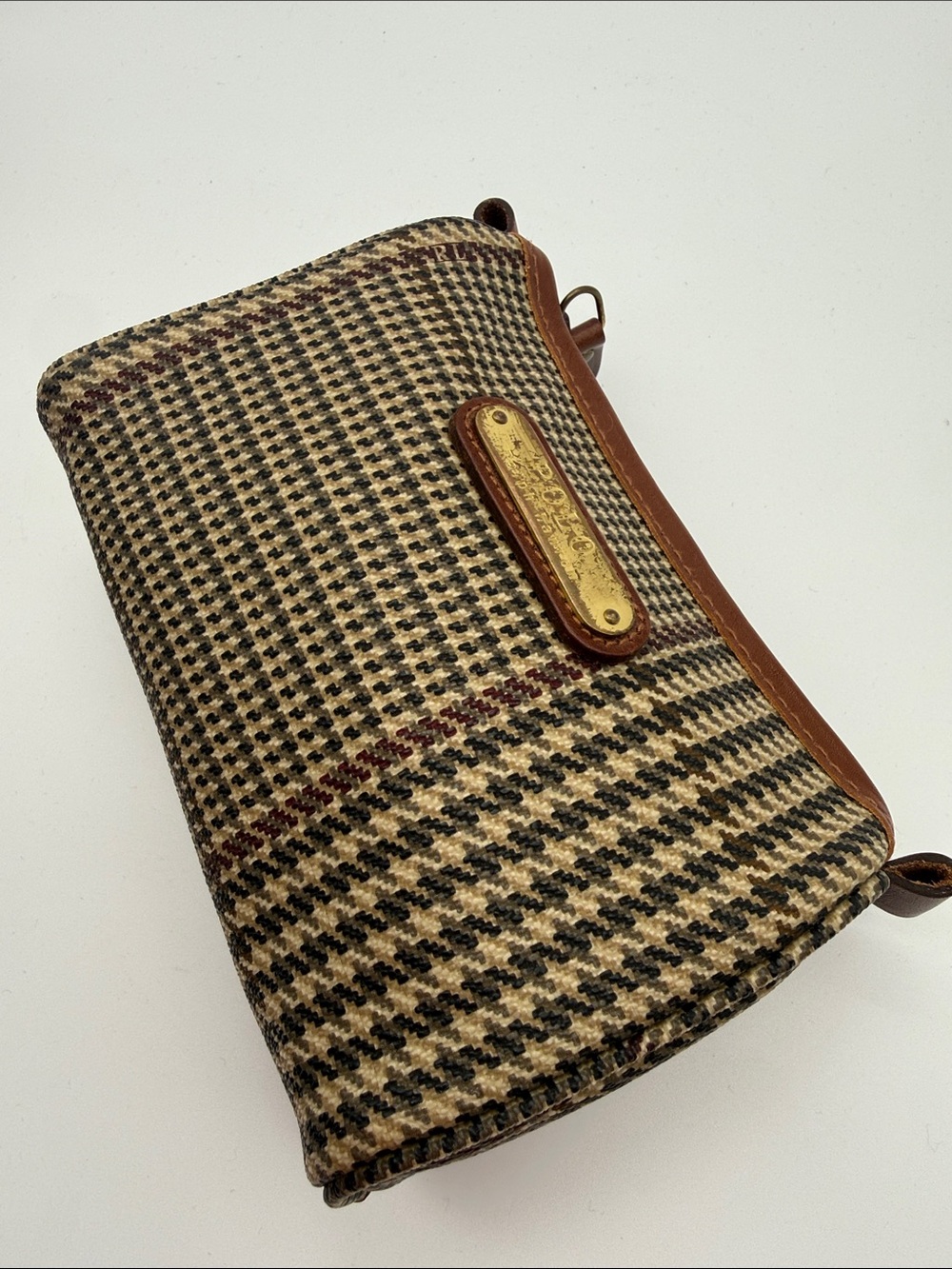 Polo Ralph Lauren Houndstooth Plaid Cosmetic Bag Preppy Heritage Zip Toiletry